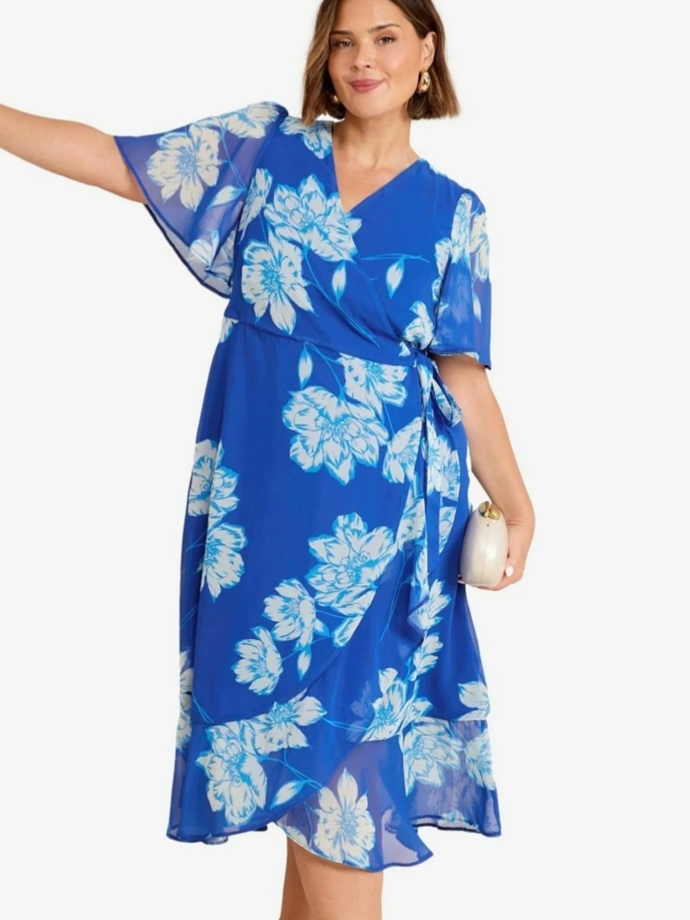 next Blue Flutter Floral Wrap Midi Dress
